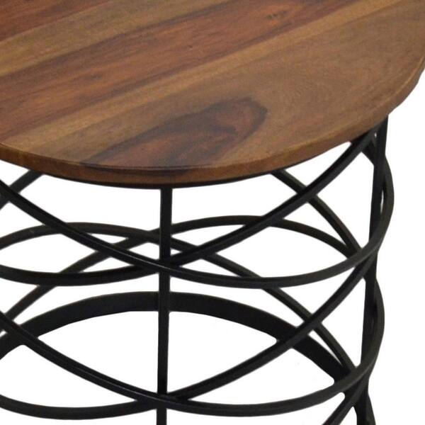 HomeRoots Valerie 18 in. Brown/Black Round Wood End Table with Solid Wood 2000488547 The Home