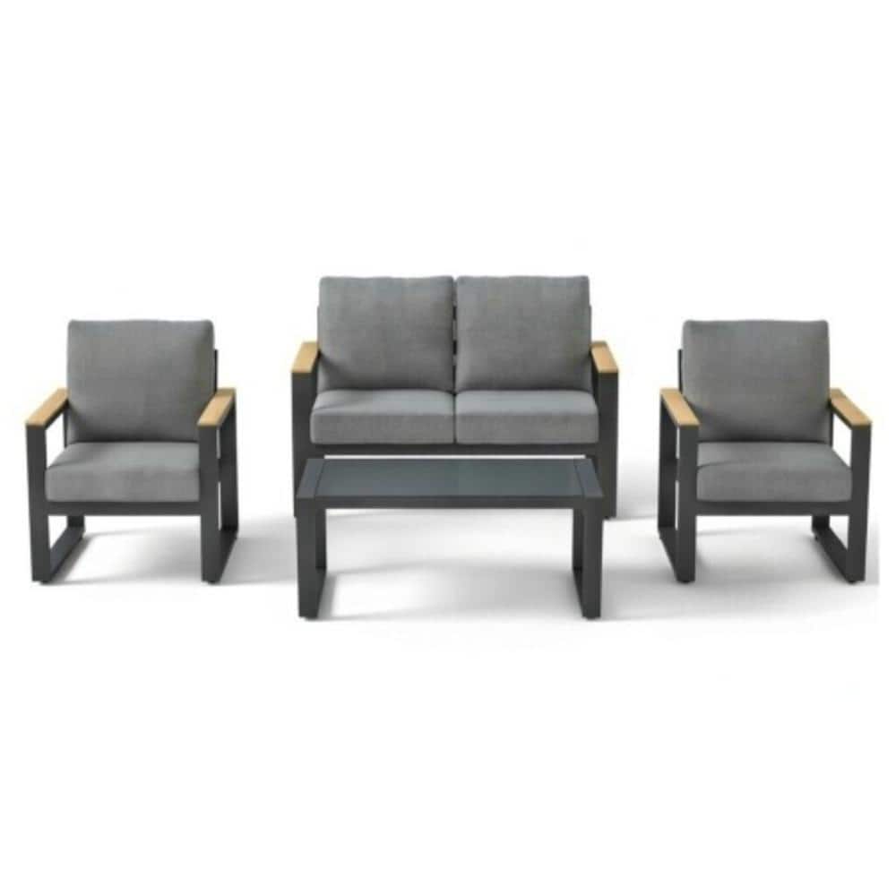 4-Piece Metal Outdoor Conversation Patio Furniture Set with Gray Cushions price history on PriceWatchPro