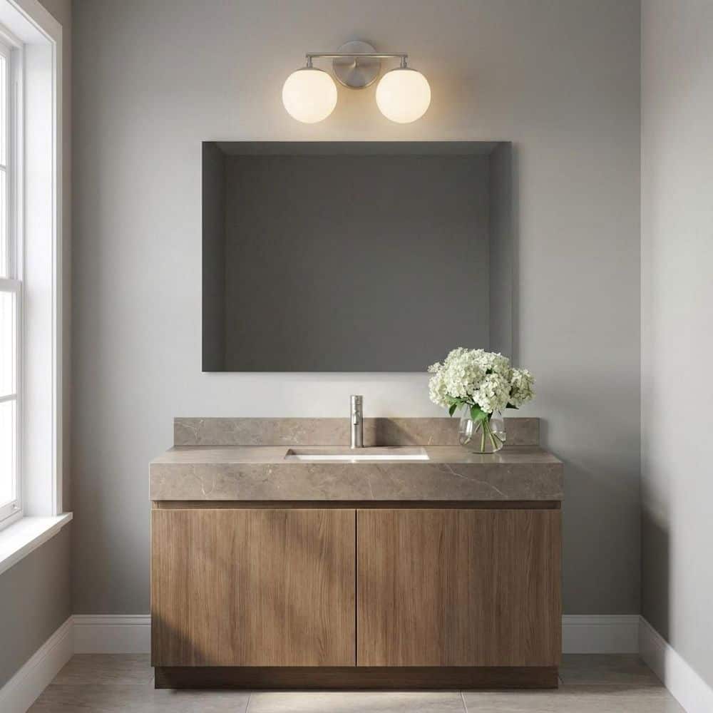 Nube 14.63 in. W 2-Light Brushed Nickel Modern Bathroom Vanity Light with Milk Glass Globe Shades, No Bulbs Included price history on PriceWatchPro