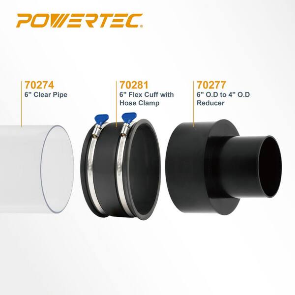 POWERTEC 70126 4-Inch Inlet Flange - Dust Collection Port For Workshop Vacuums & Systems