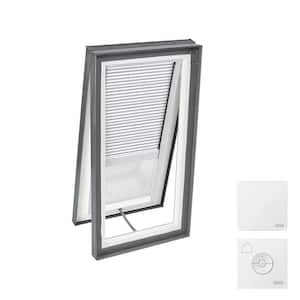 22-1/2 in. x 34-1/2 in. Venting Curb Mount Skylight w/ Tempered Low-E3 Glass, White Solar Powered Room Darkening Shade