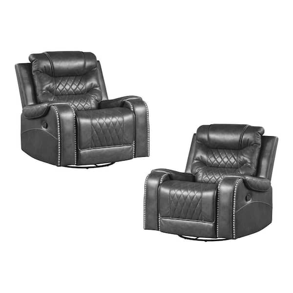 EVERGLADE HOME Bergen 39.75 in. D Gray Flared Arm Microfiber Straight Armrests Reclining Chair (Set of 2)