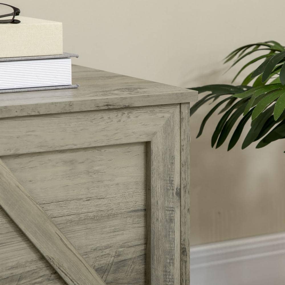 Gray Farmhouse Wooden Storage Chest with Lift Top and Safety Hinge