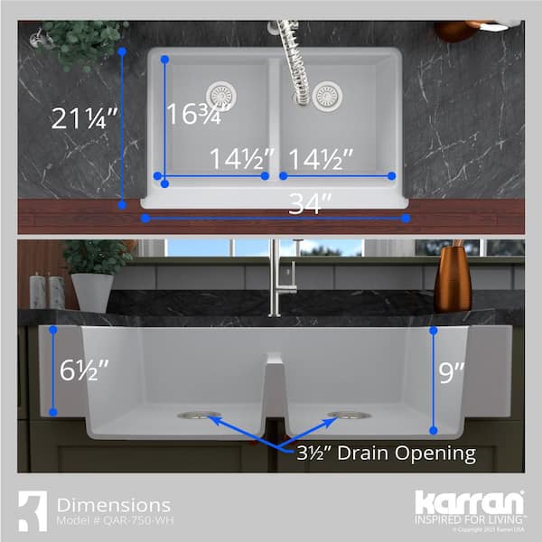 Karran Retrofit Farmhouse Apron Front Quartz Composite 34 in. Double Bowl Kitchen  Sink in Grey QAR-750-GR - The Home Depot