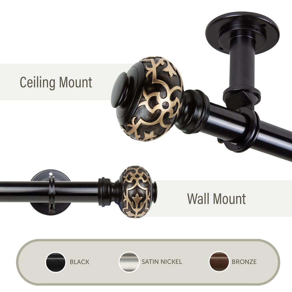 Maple Ceiling 120 in. - 170 in., 1 in. Dia Single Curtain Rod/ Room Divider in Black price history on PriceWatchPro