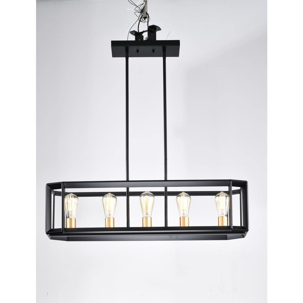 Indoor 5Light Black Finish Uplight Metal Rectangular Island Pendant Light without Shade