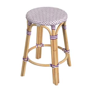 Tobias 24 in. White and Purple Dot Backless Round Rattan Counter Stool (Qty 1)