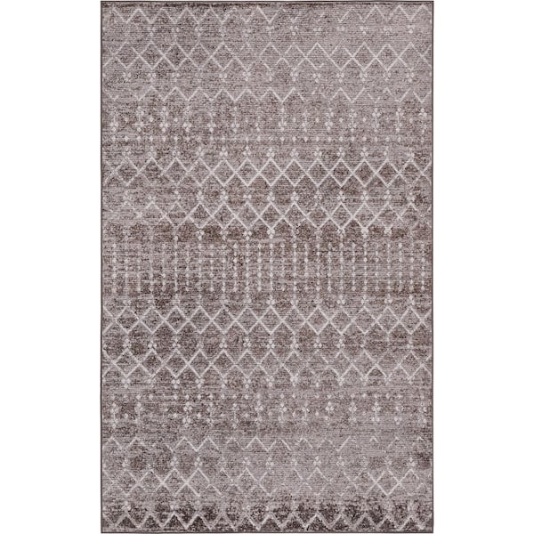 Leila Moroccan Diamond Trellis Machine-Washable Taupe/Ivory 8 ft. x 10 ft. Area Rug