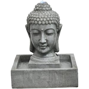 20.5 in. Buddha Head Indoor or Outdoor Garden Fountain with LED Lights for Patio, Deck, Porch