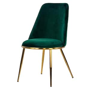 Anzu Green Velvet Dining Chair with Golden Metal Legs (Set of 2)