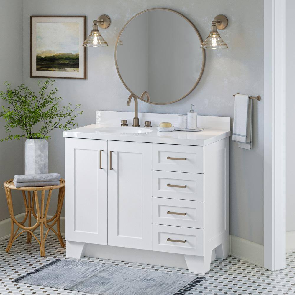 Taylor 42'' White Wood Freestanding Single Vanity Base with Brass Hardware