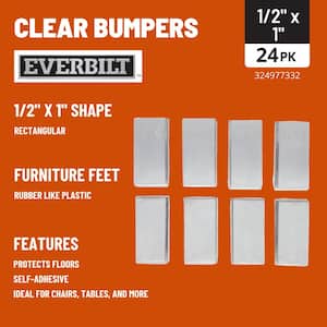 1/2 in. x 1 in. Clear Soft Rubber Like Plastic Self-Adhesive Rectangular Bumper Pads (24-Pack)