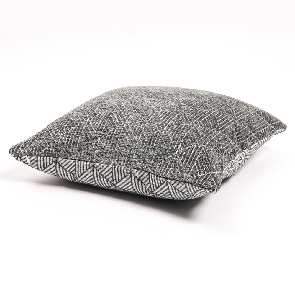 Charcoal Gray Geometric Chenille Reversible Square Pillow 18"x18"