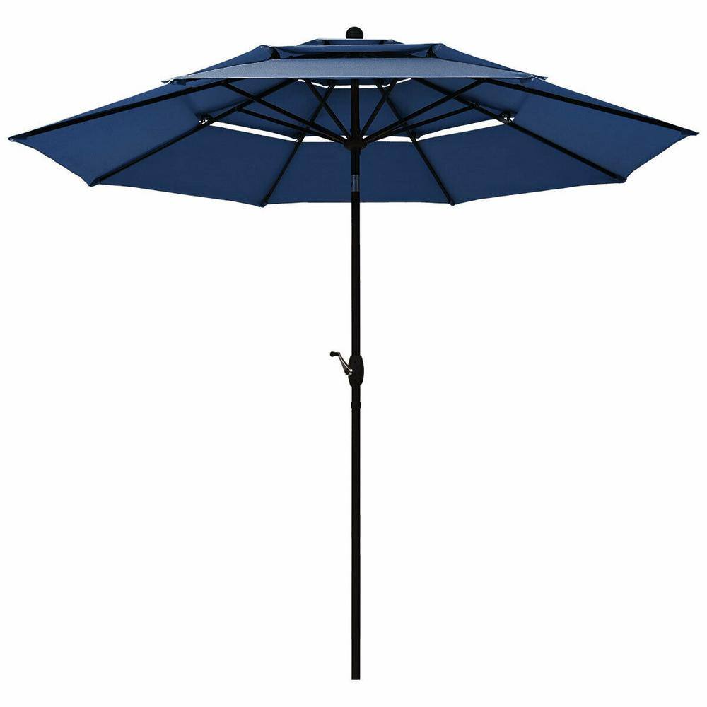 10 ft. Aluminum 2-Tiered Vents Crank Lift Market Tilt Patio Umbrella in Navy price history on PriceWatchPro