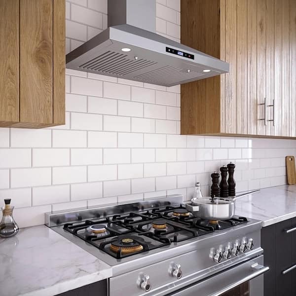 30 in. Giotto Ductless Wall Mount Range Hood in Brushed Stainless Steel, Baffle Filters, Touchpad Control, LED Light