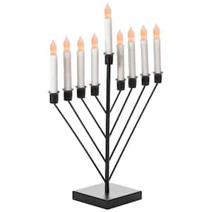 Nine Branch Electric Chabad Judaica Chanukah Menorah with LED Candle Design Candlestick in Black