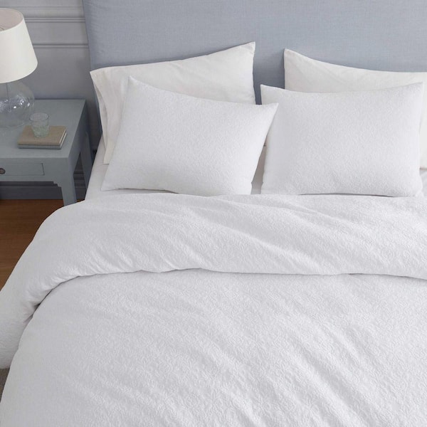 Martha Stewart フル/クイーン掛け布団カバー MARTHA STEWART Garden Trellis 3-Piece Sparkling White Cotton Blend