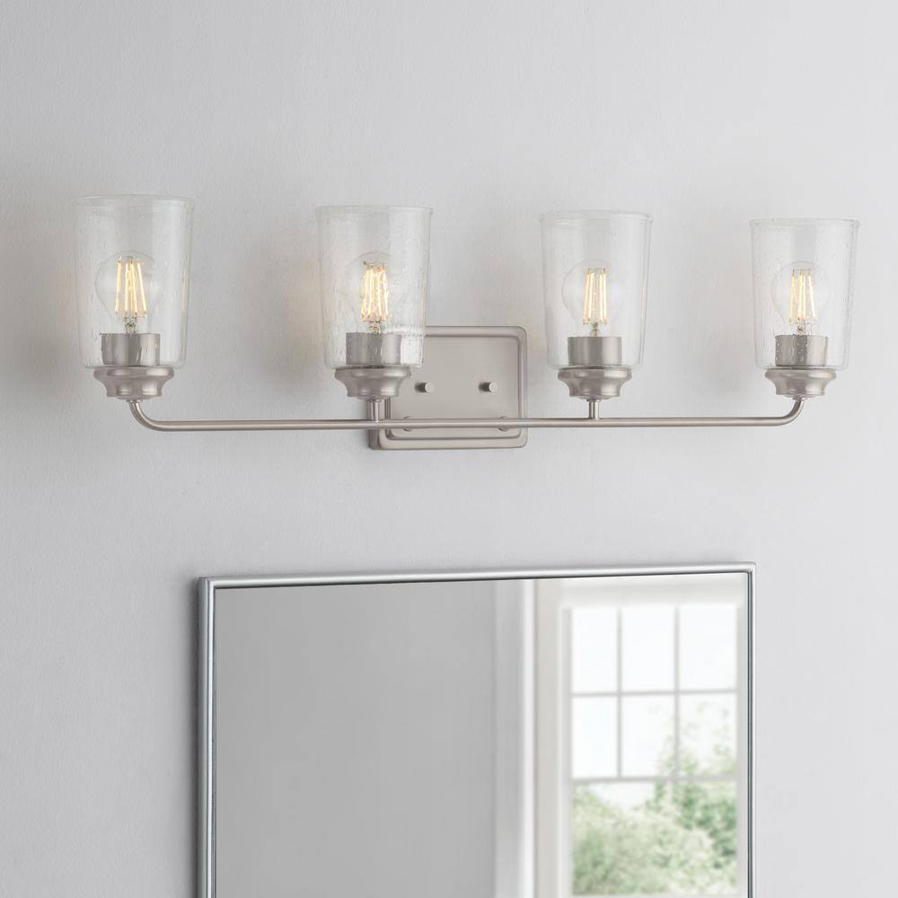 Evangeline 32" Brushed Nickel Vanity Light with Clear Glass Shades