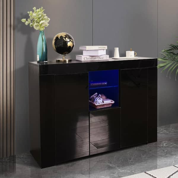 Modern High Gloss Cupboard Cabinet Table w/ LED Light  Contemporary Furniture US 