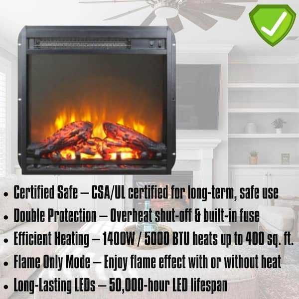 ToolCat 18 in. Electric Fireplace Insert, Ultra Thin Heater with