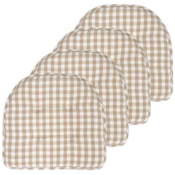 Sweet Home Collection Buffalo Checkered Memory Foam 17 in. x 16 in. U-Shaped Non-Slip Indoor/Outdoor Chair Seat Cushion Taupe/White (4-Pack)
