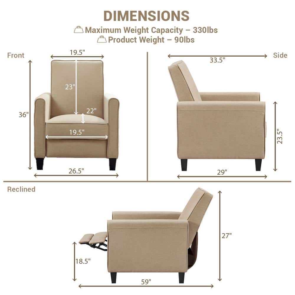 Mocha Ergonomic Microfiber Recliner with Wood Frame
