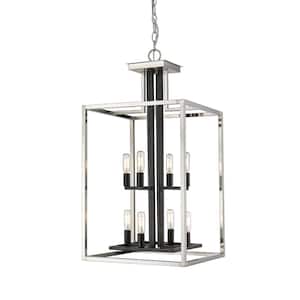 Quadra 8-Light Brushed Nickel and Black Indoor Statement Chandelier with No Bulbs Included