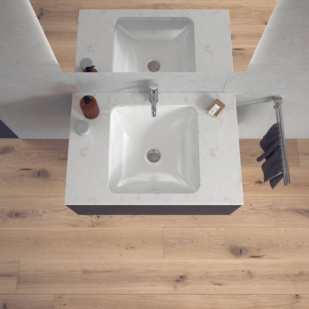 Modern Minimalist White Ceramic Square Undermount Bathroom Sink