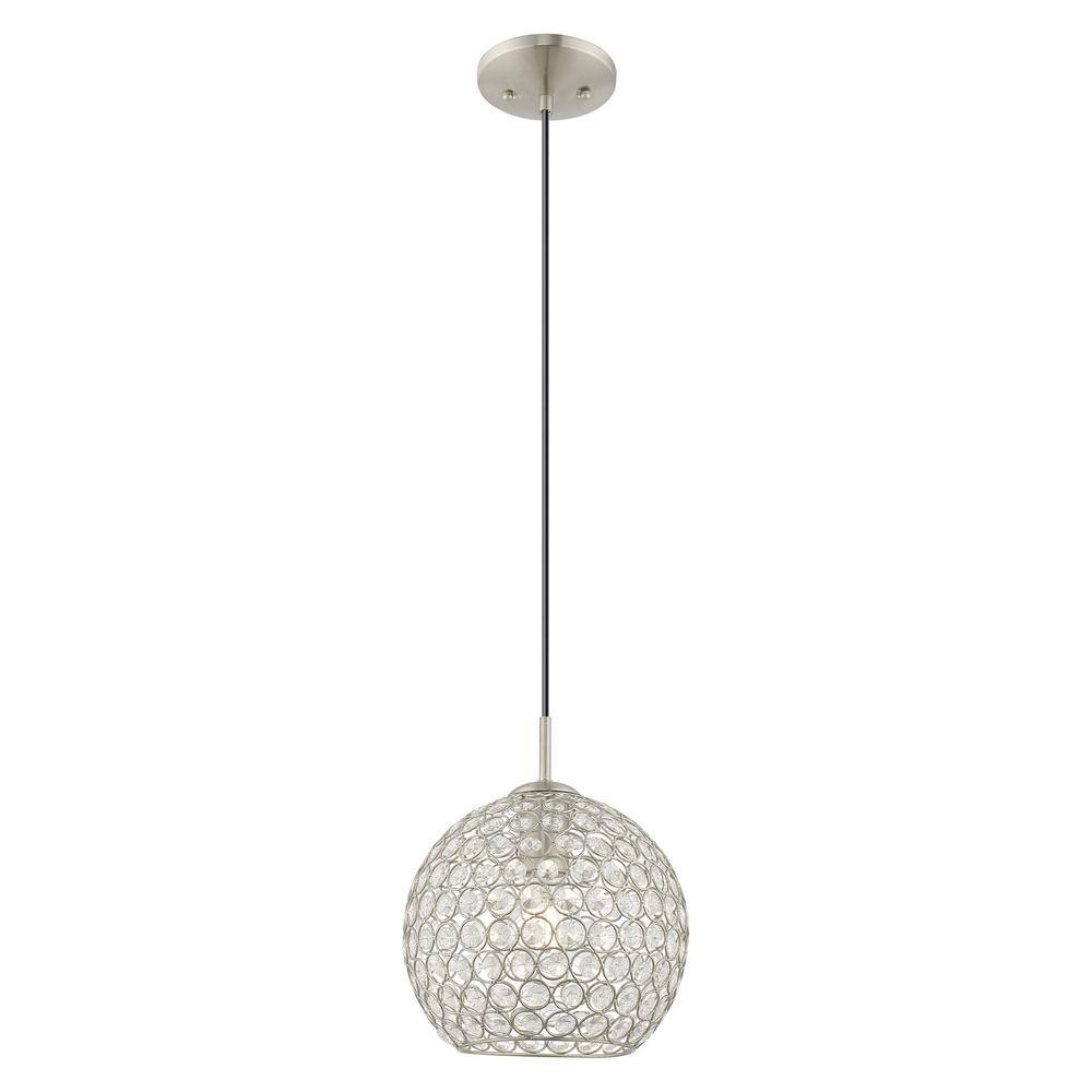 Cassandra Brushed Nickel Mini Globe Pendant with Clear Crystals