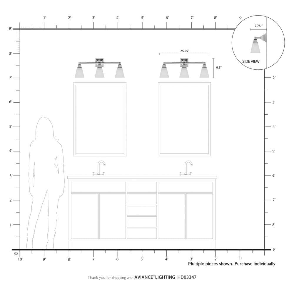 Antique Brass Mission 3-Light Bath Vanity with Satin Glass