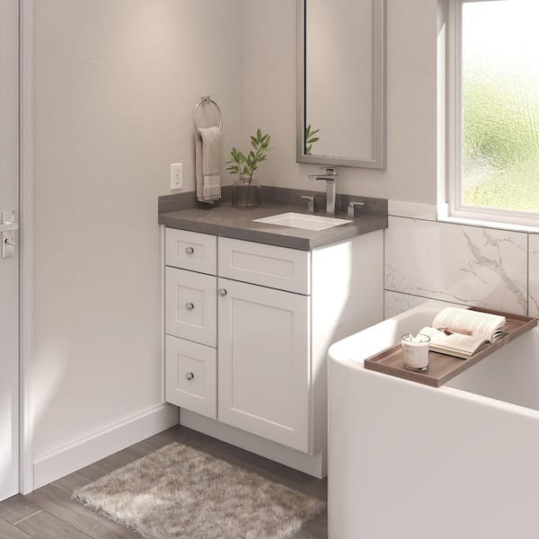 30 in. W 21 in. H 34.5 in. D Ready to Assemble Plywood Vanity Kitchen Cabinet in Painted White with Drawer