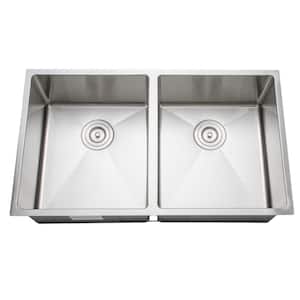 The Chefs Series Undermount Stainless Steel 33 in. Handmade 50/50 Double Bowl Kitchen Sink
