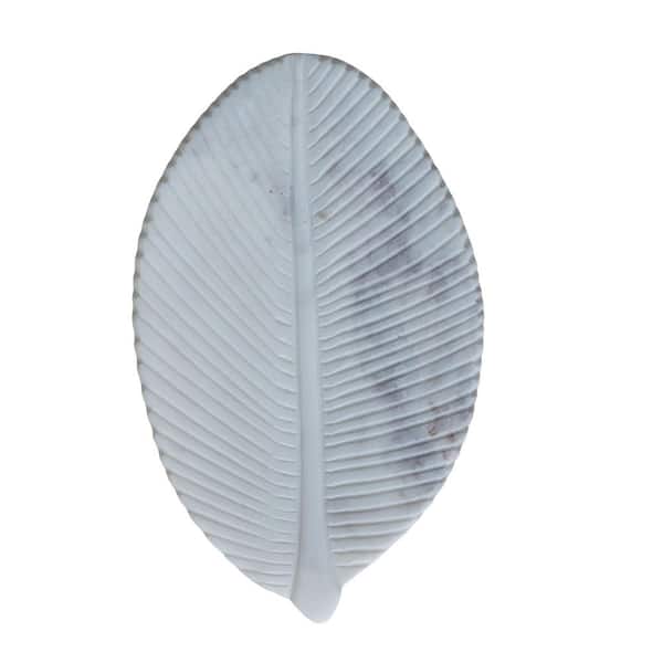 5.5 in. White Marble Leaf-Shaped Platter