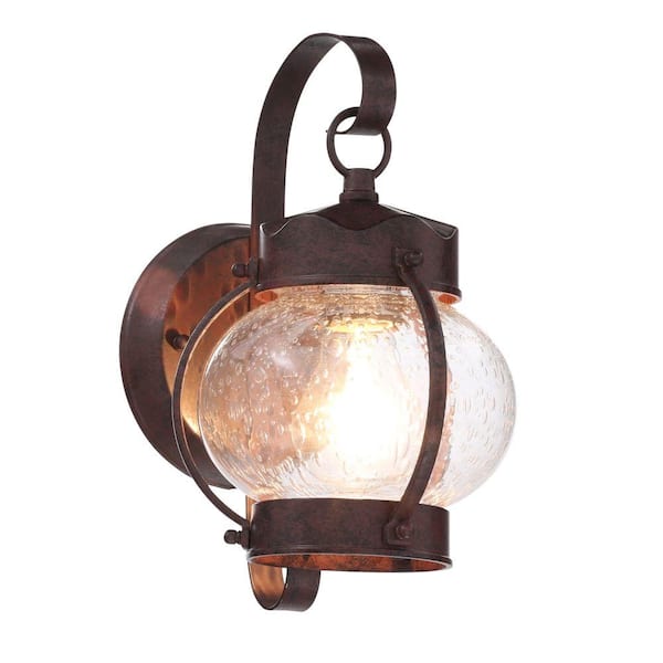 SATCO 1-Light Old Bronze Outdoor Onion Wall Lantern Sconce with Clear Seed Glass Shade