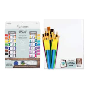 Complete Acrylic Paint Set Kit with 2 Canvas Panels, 16 Acrylic Paint Tubes and 25 Paint Brushes