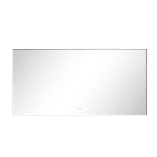 Andrea 72 in. W x 36 in. H Large Rectangular Metal Framed Dimmable AntiFog Wall Mount LED Bathroom Vanity Mirror in Grey