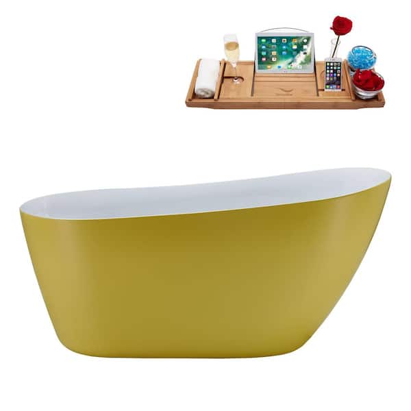 Streamline 59 in. Acrylic Flatbottom Non-Whirlpool Bathtub in Matte Yellow With Matte Oil Rubbed Bronze Drain