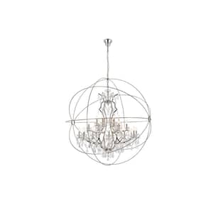 Timeless Home 60 in. L x 60 in. W x 63 in. H 25-Light Polished Nickel Transitional Chandelier with Clear Crystal