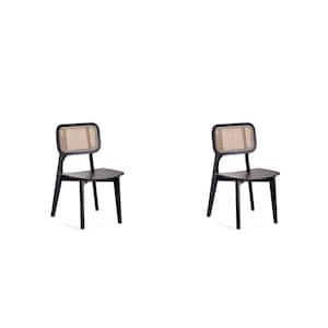 Versailles Black and Natural Cane Square Dining Side Chair (Set of 2)
