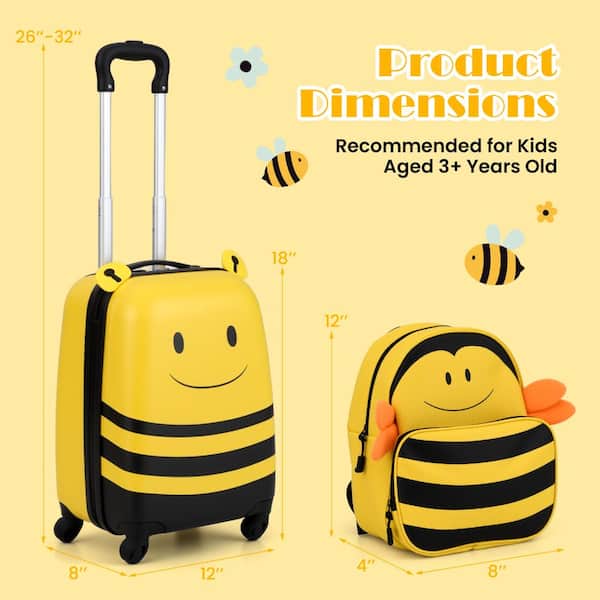 Bunpeony 2-Piece Kids Carry-On Luggage Set with Hardside Suitcase Backpack Anti-Lose Rope and Spinner Wheels Yellow