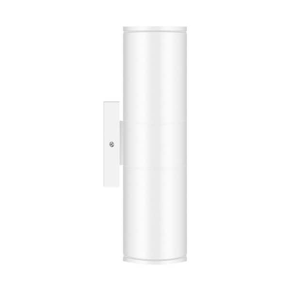 11.5 in. White Aluminum Modern Indoor and Outdoor Cylinder LED Wall Lantern Scone