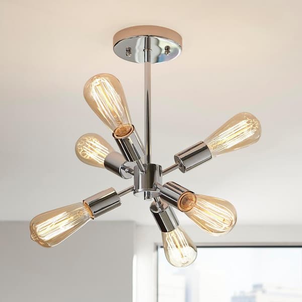 Home Decorators Collection Leonie 16.5 in. 6-Light Chrome Sputnik Semi-Flush Mount