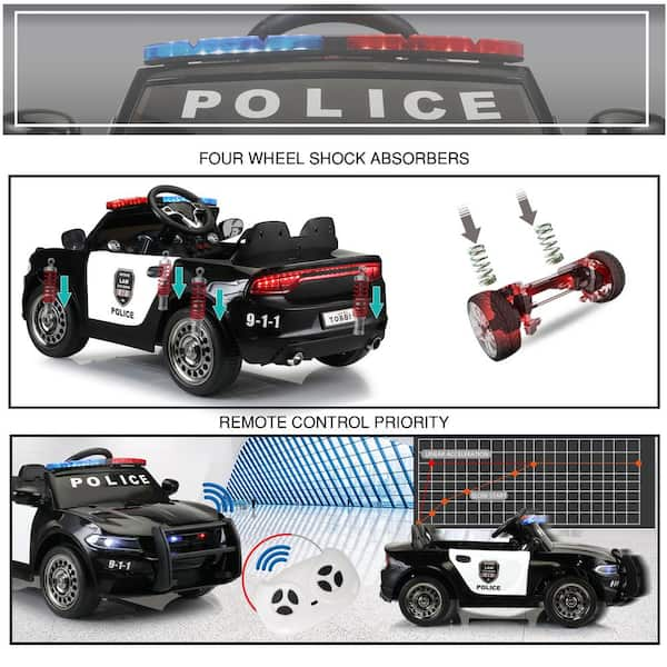 TOBBI 12-Volt Kids Ride on Police Car Electric Toy Vehicle with