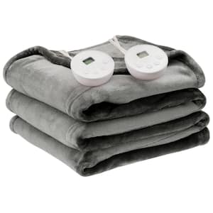 84 in. x 90 in. Heated Electric Blanket Timer Grey Queen Size Heated Throw Blanket