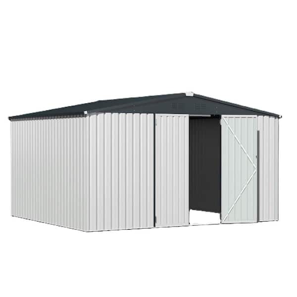 10 ft. W x 12 ft. D Metal Storage Shed, Tools Storage Shed for Garden, Bakcyard, White (120 sq. ft. )
