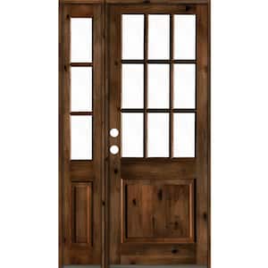 56 in. x 96 in. Alder 2 Panel Right-Hand/Inswing Clear Glass Provincial Stain Wood Prehung Front Door w/Left Sidelite