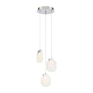 Paget 15-Watt Integrated LED Chrome Chandelier with Monochrome Sugar Glass Shades