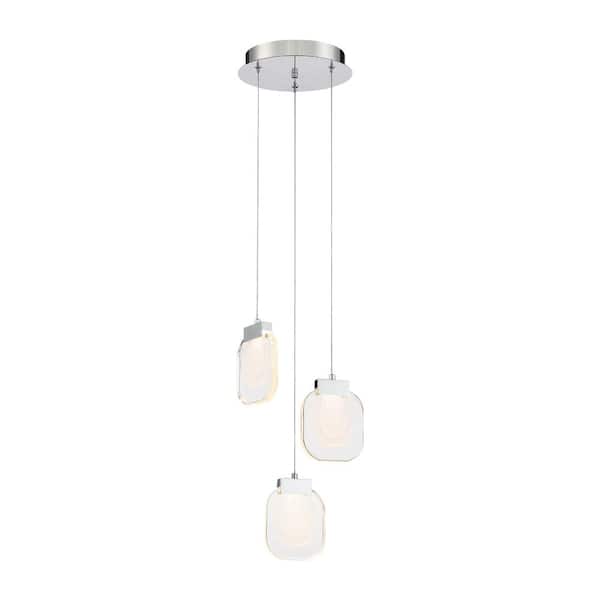 Eurofase Paget 15-Watt Integrated LED Chrome Chandelier with Monochrome Sugar Glass Shades
