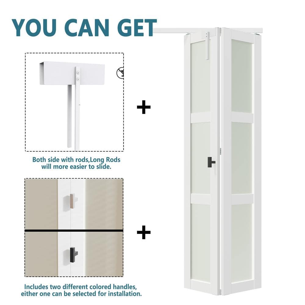 36 in. x 80 in. White Frosted Glass Solid Core MDF Bi-Fold Door