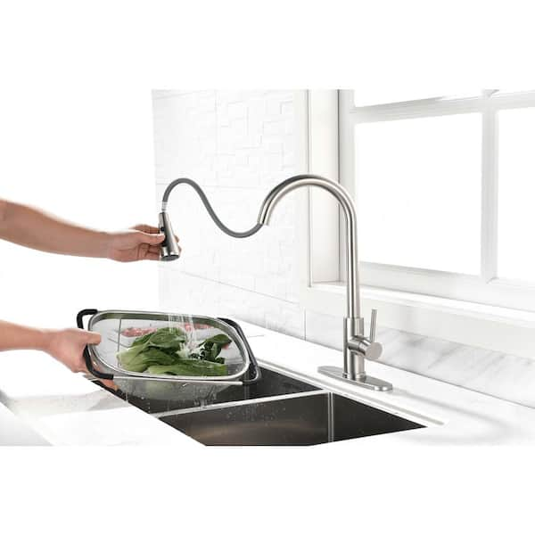 Aosspy Single-Handle Pull-Down Sprayer Kitchen Faucet in Brushed Nickel  AS-TH-4001NS8 - The Home Depot